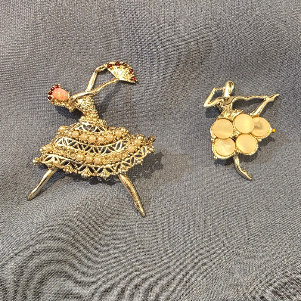 2 Vintage Ballerina Brooches